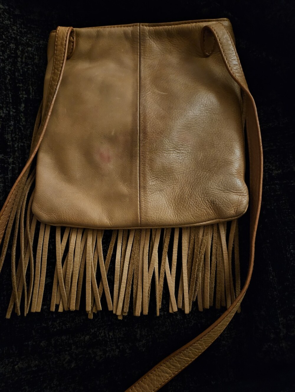 Margot Vintage Crossbody Fringe Leather Bag Camel Color - Picture 8 of 8